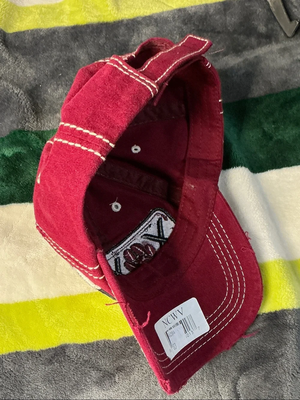 District Red  XOX Paws Distressed Baseball Cap Maroon Burgundy Washed